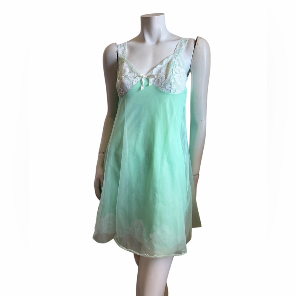 Vintage Mint Green Lace Trim Babydoll Made in U.S.A Size Small